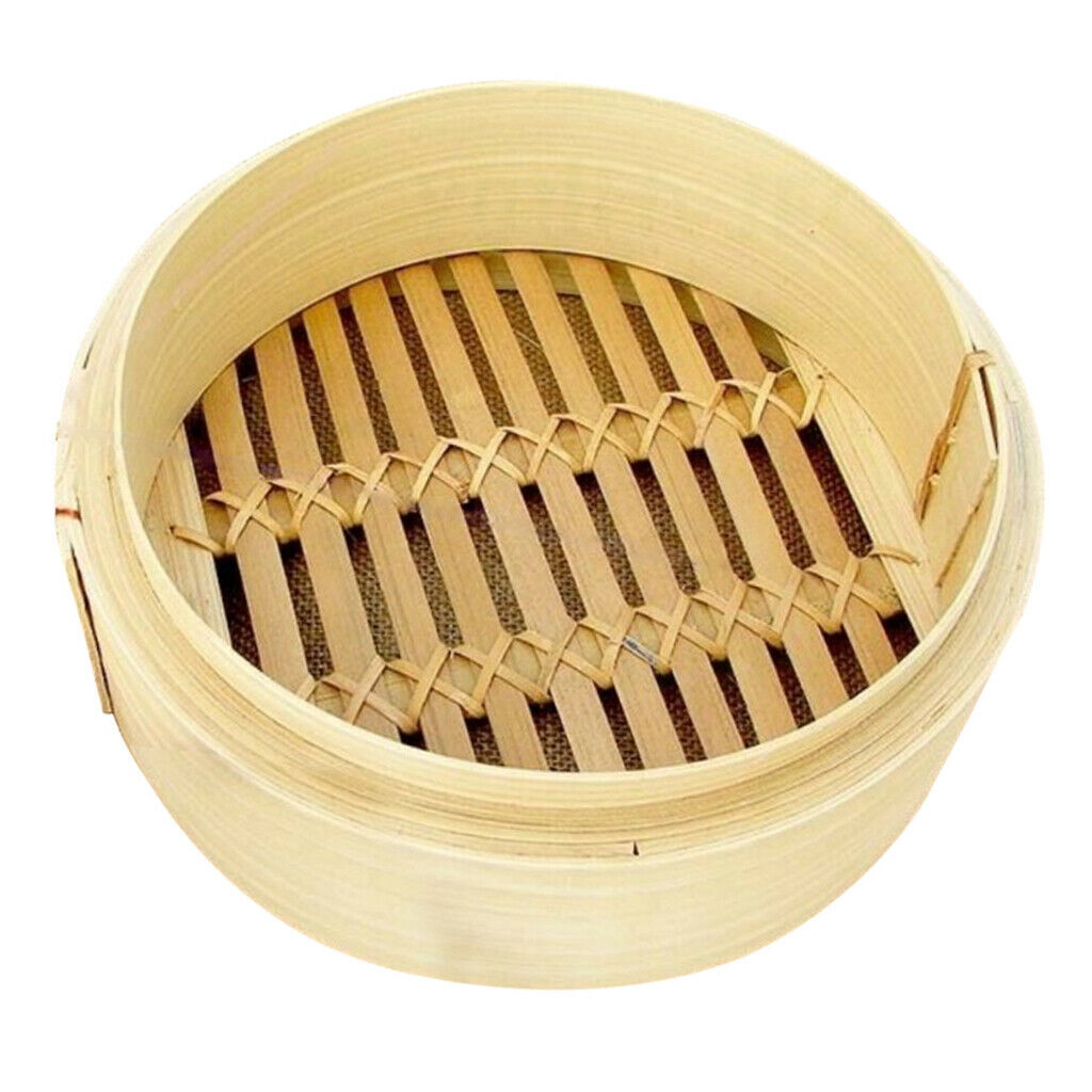 2X Handmade Natural Bamboo Steamer Basket Classic Rice Seafood Steamer 18cm