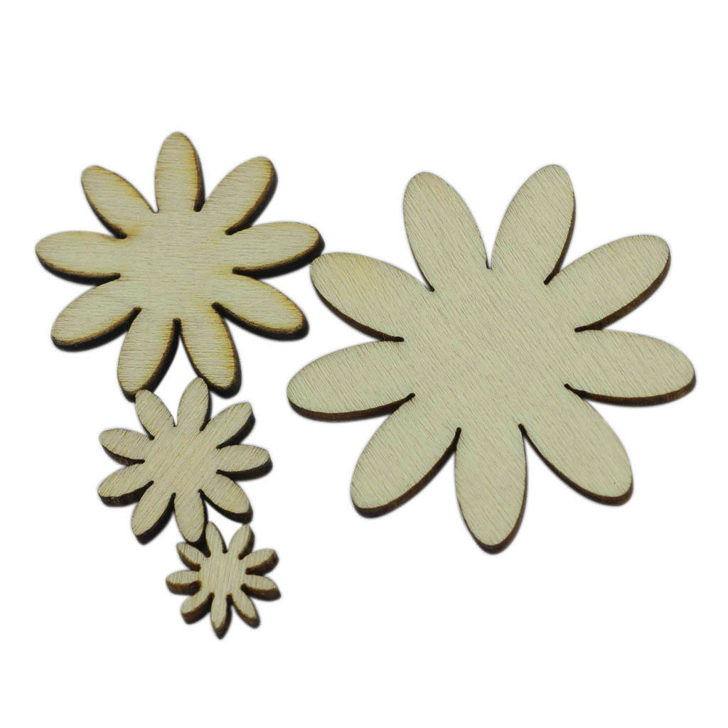 100pcs Natural Unfinished Wood Flower Heart Embellishments for DIY Crafts