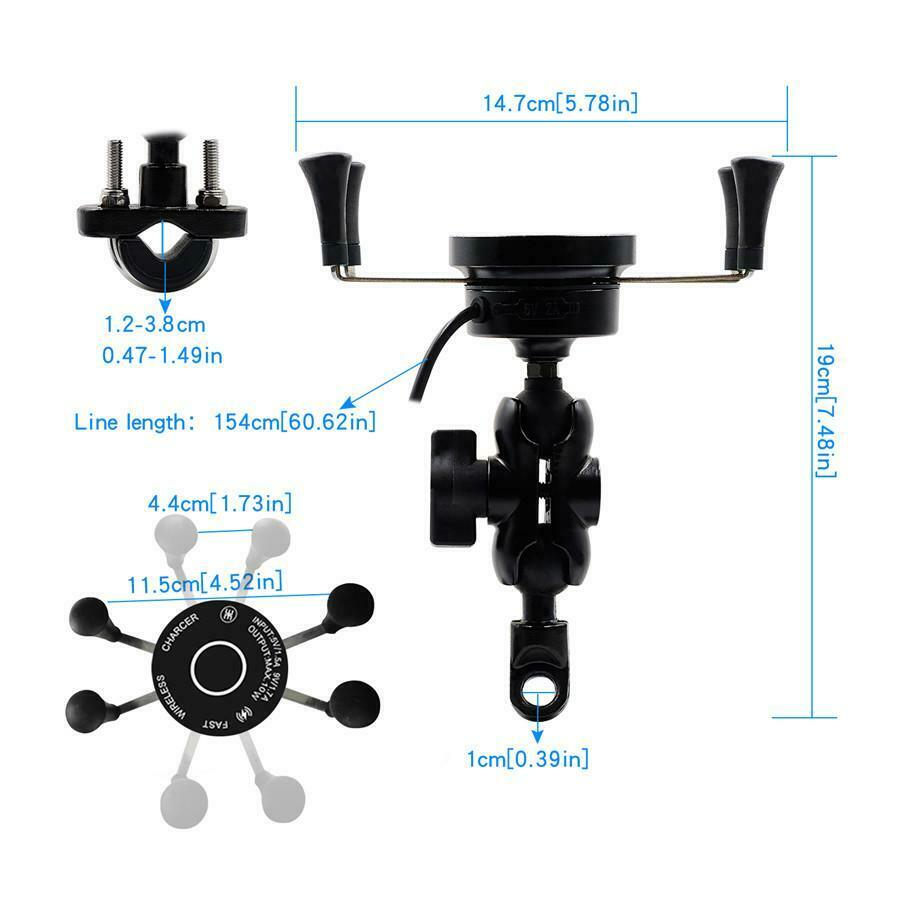 2in1 Wired & Wireless Cell Phone USB 3.0 Fast Charger For Motorcycle Scooter ATV