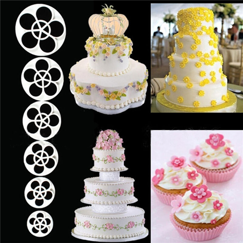 6x Fondant Cake Sugar Craft Decor Cookie Rose Flower Mold Gum Paste Cutte.l8