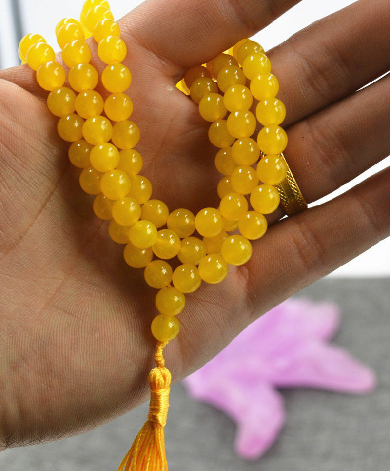 Jewelry 6mm stone Buddhist Brazil topaz 108 Prayer Beads Mala Bracelet Necklace
