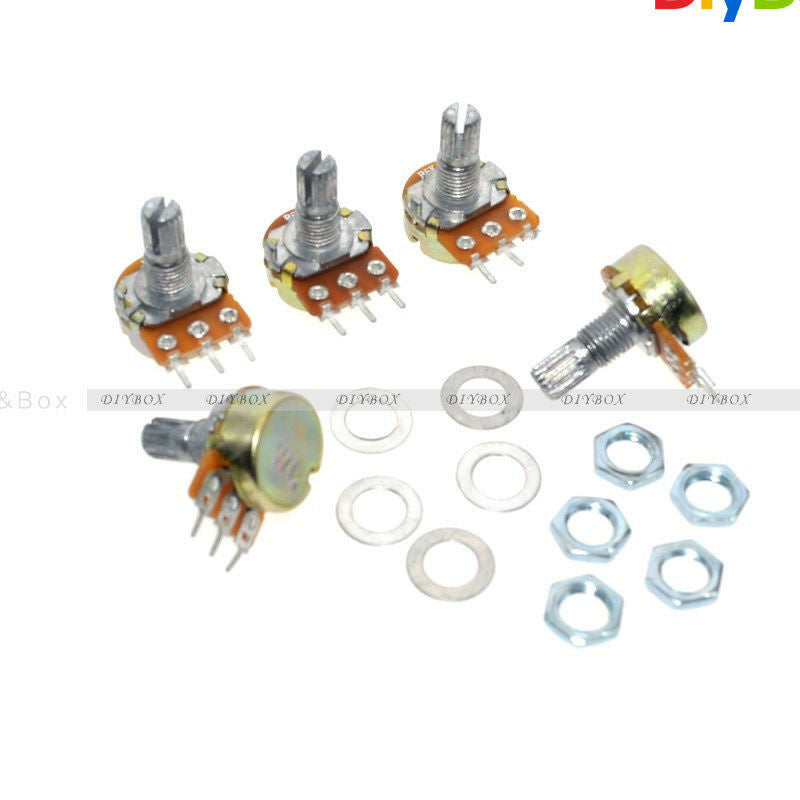 5PCS B20K OHM Linear Taper Rotary Potentiometer 15MM Shaft 3 Pin with Nuts