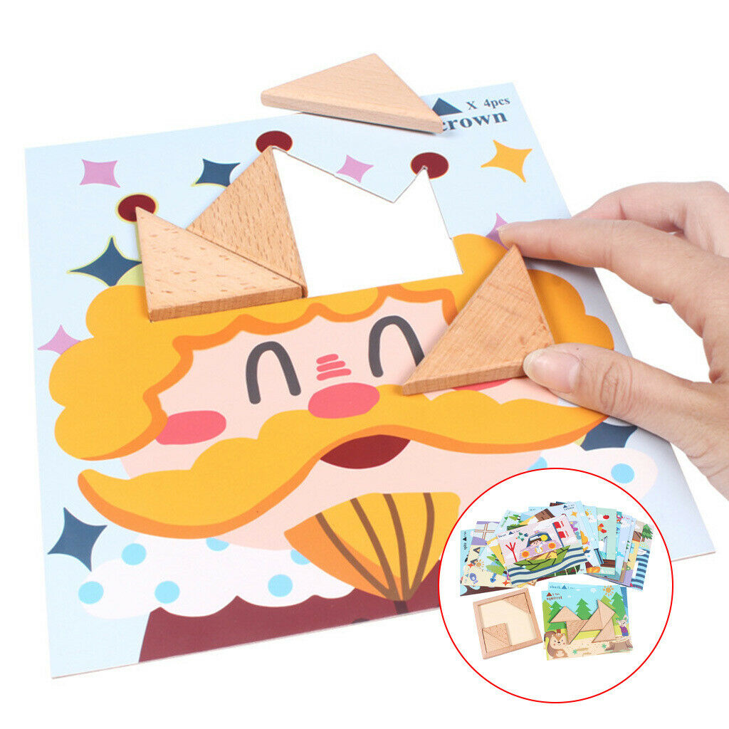Wooden Triangle Jigsaws Blocks Montessori Puzzles Sorting Toys for Kids