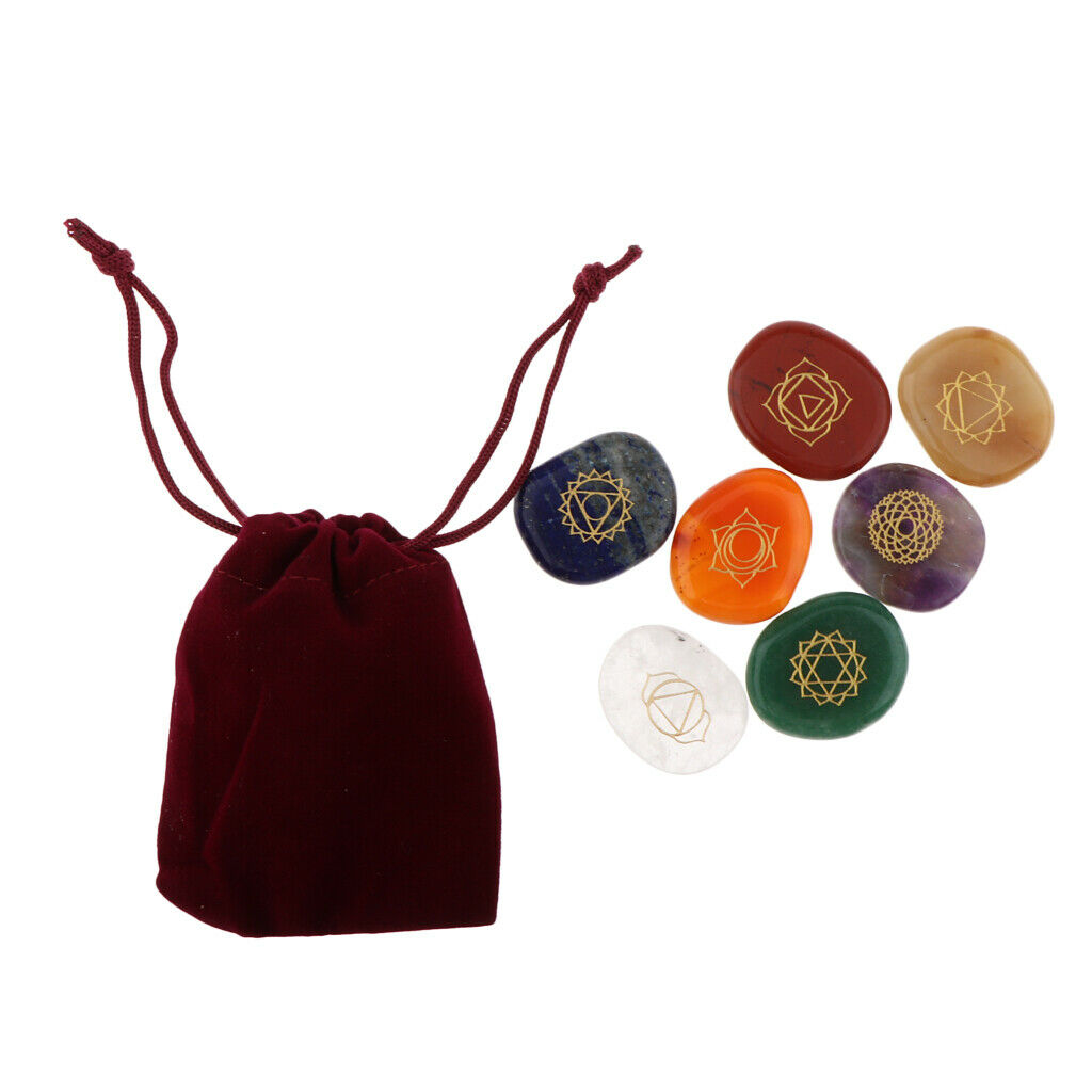 7 Pieces Round Shape Stone Crystal Charms, Assorted Color, Body-Mind-Spirit