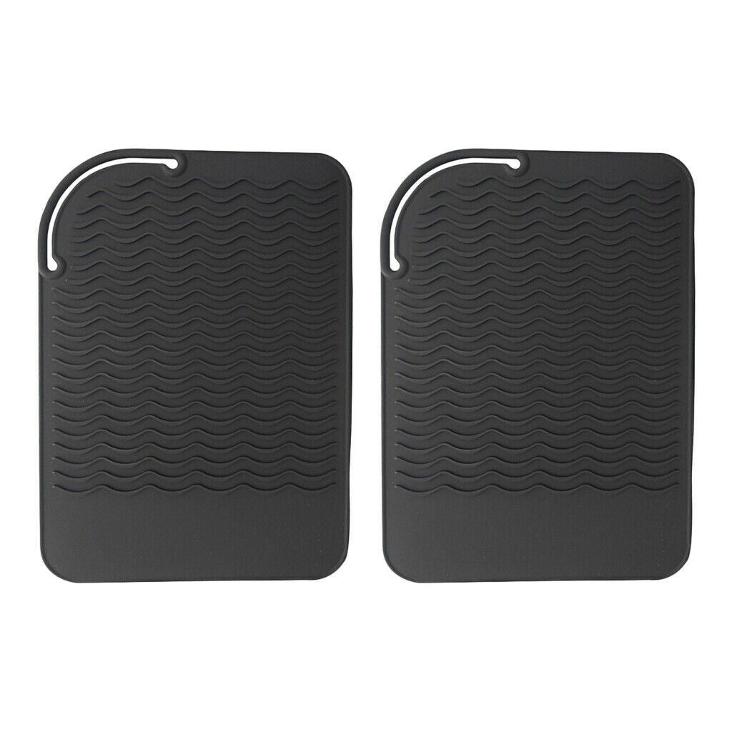 2 Pieces Salon Hair Straightener Anti Heat Protection Silicone Mat Black