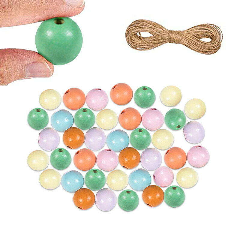 180pcs Multicolour Wooden Beads for Crafts with 10M Twine Unfinished Wood BeBDA