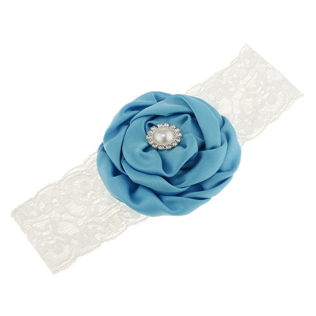 Baby Flower Headband Newborn Girls Elastic Head Band White and Blue
