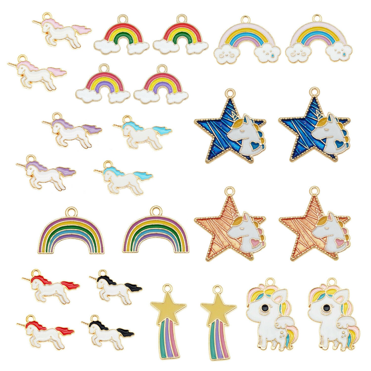 13PCS Enamel Mixed Lot Rainbow Unicorn Star Pendant Charms for Bracelet Necklace