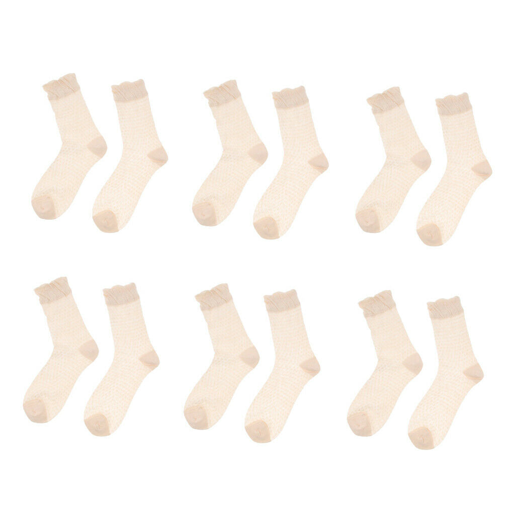 6pairs Lace Ruffle Floral Elastic Womens Breathable Casual Socks Gray