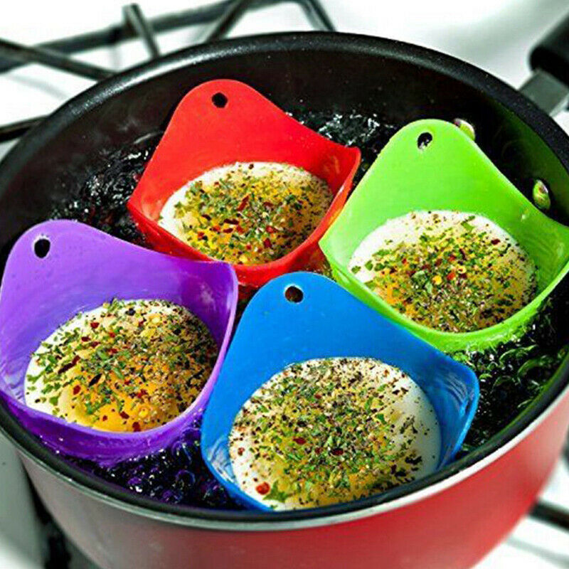 4PCS/Set Silicone Egg Poacher Poaching Pods Pan Non Stick Egg Baking Cups To TL