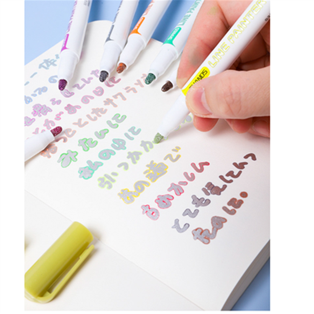 12Colors/Set Double Line Pen Glitter Marker Pen Outline Pen Stationery for Card