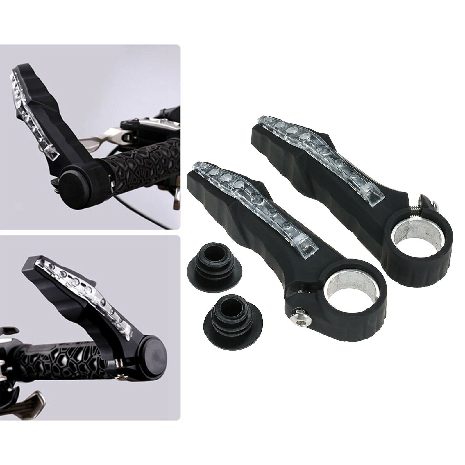 2Pack Bicycle Auxiliary Handlebar Grips Light Bar End Safety Lamp for Bikes