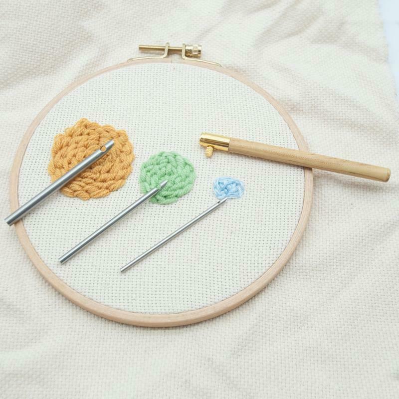 Wooden Handle Punch Poke Needle Embroidery Pen Wire Guide Sewing Weaving Tools