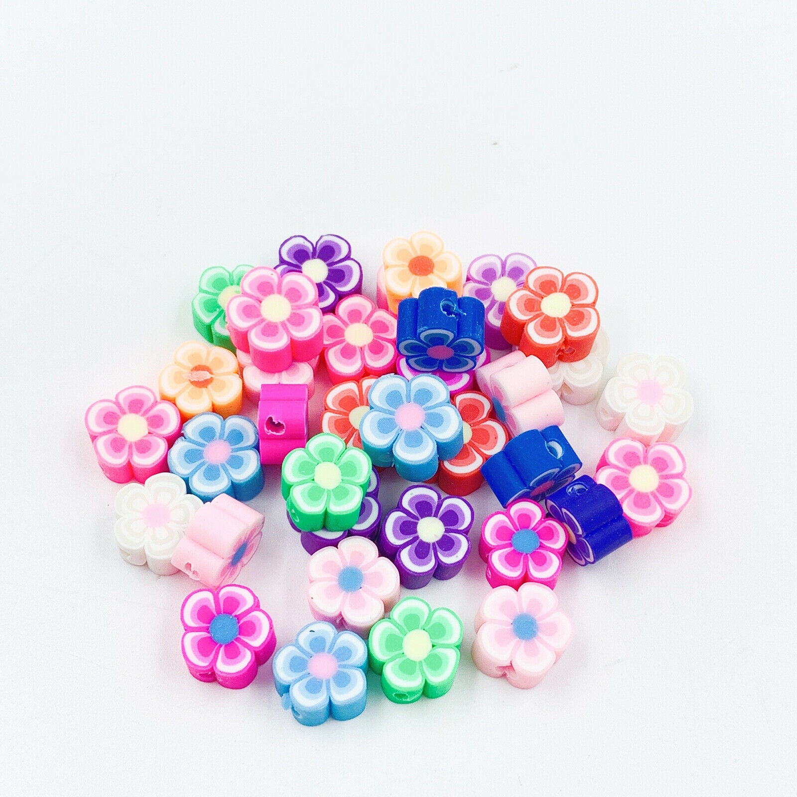 100Pcs Colorful Flower Beads for Bracelet DIY Necklace Phone Straps Girl