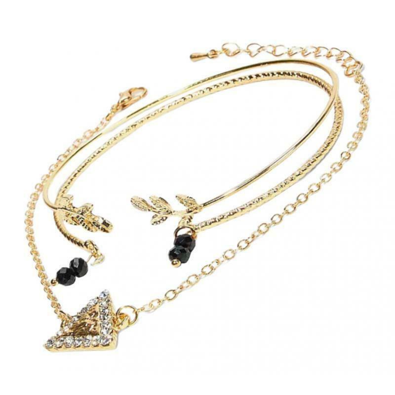 Multilayer Leaf Zircon Crystal Bracelet Adjustable for Woman Girl Jewelry