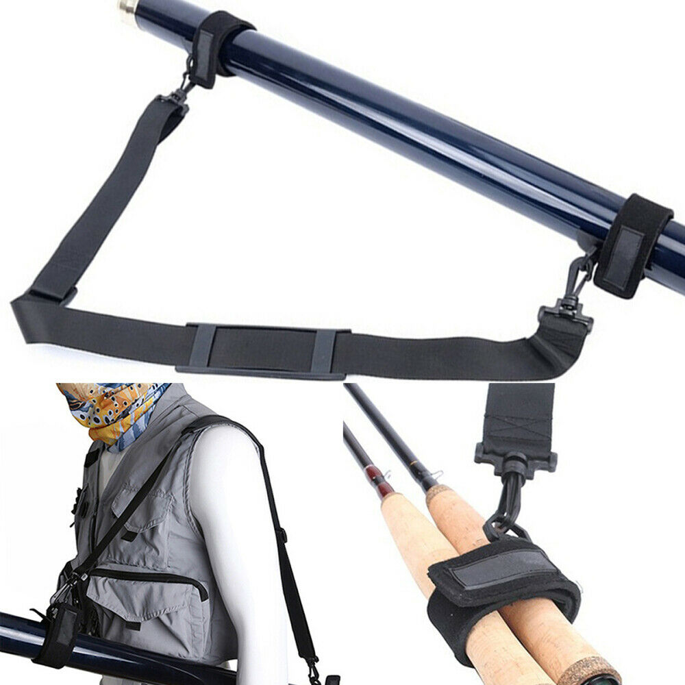 Fishing Rod Carry Strap Sling Band Adjustable Soft Shoulder Belt Tackle Holder