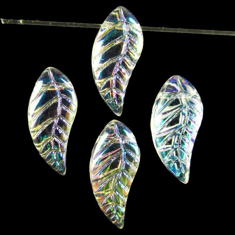25Pcs 18x8x5mm Carved AB White Rainbow Titanium Crystal Leaf Pendant 21g A-255SJ