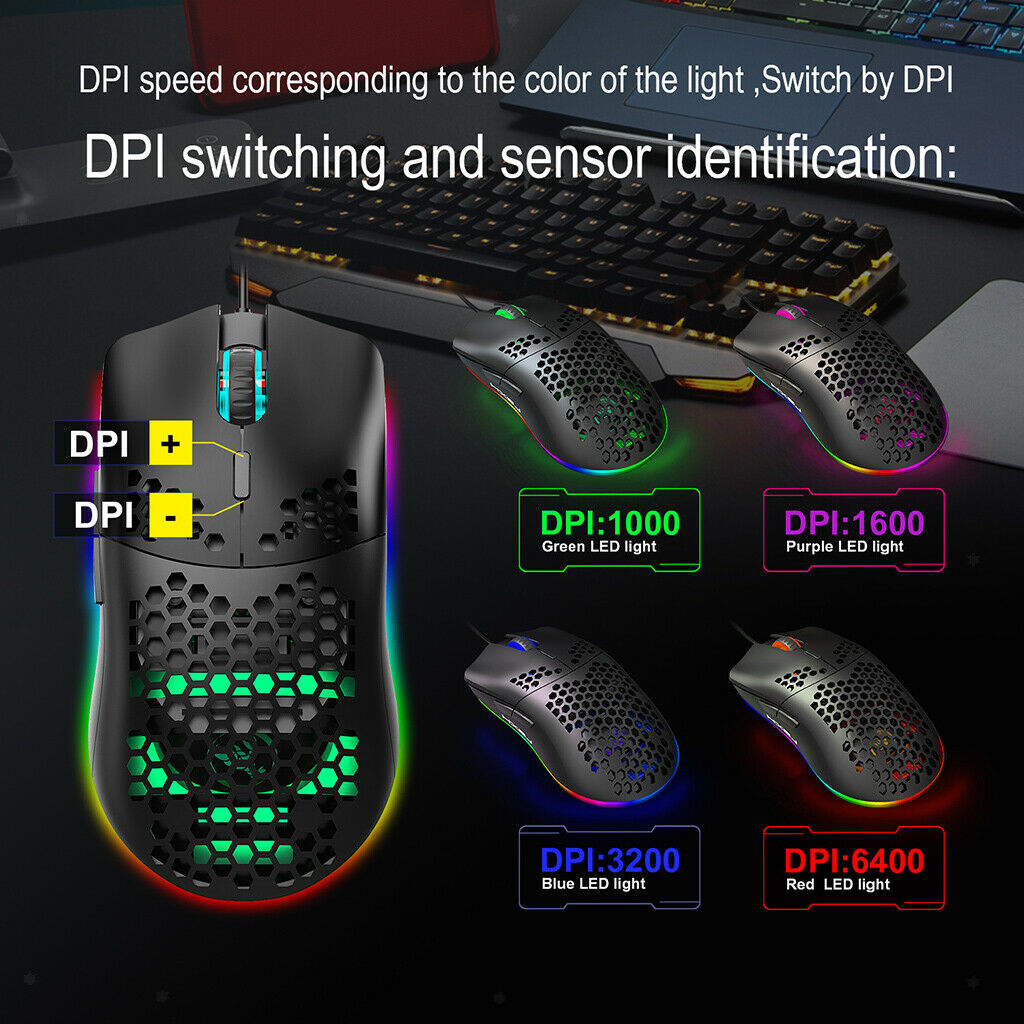 USB Wired RGB 6400 DPI Programmable Gaming Mouse for Laptop