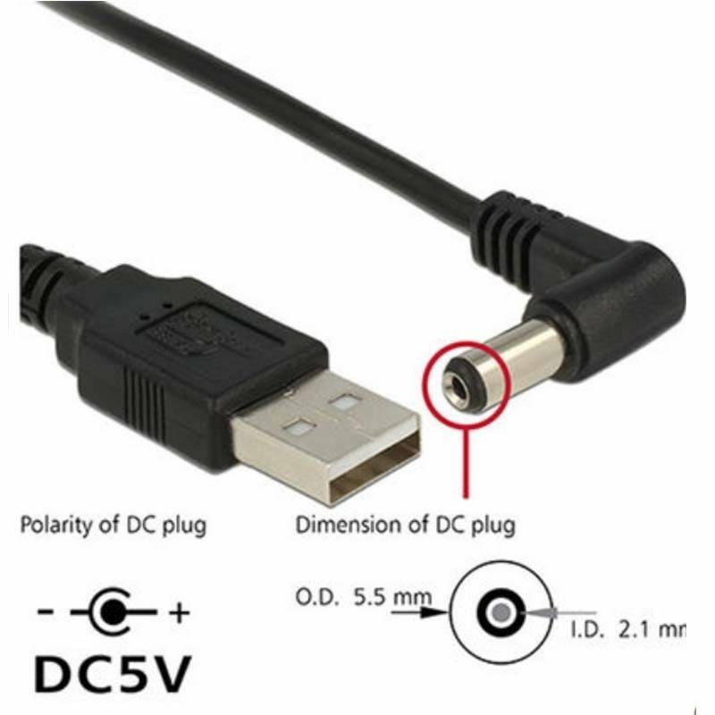 10pcs 90 angle PC Laptop USB Male to 5V DC 5.5mm x 2.1mm Barrel  Power Cable
