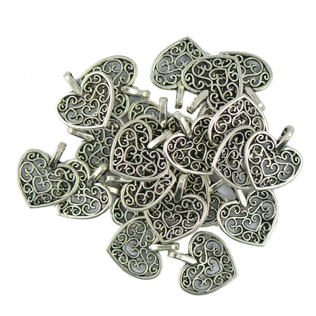 50x Love Heart Charms Fashion Jewelry Making Findings Hollow Out Love Heart