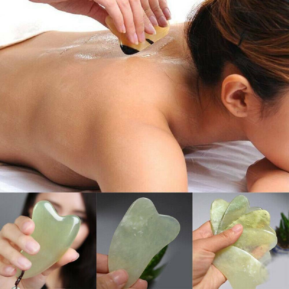 Gua-Sha Natural Rose/Green Jade Quartz Crystal-Stone Body Care Massager Board US