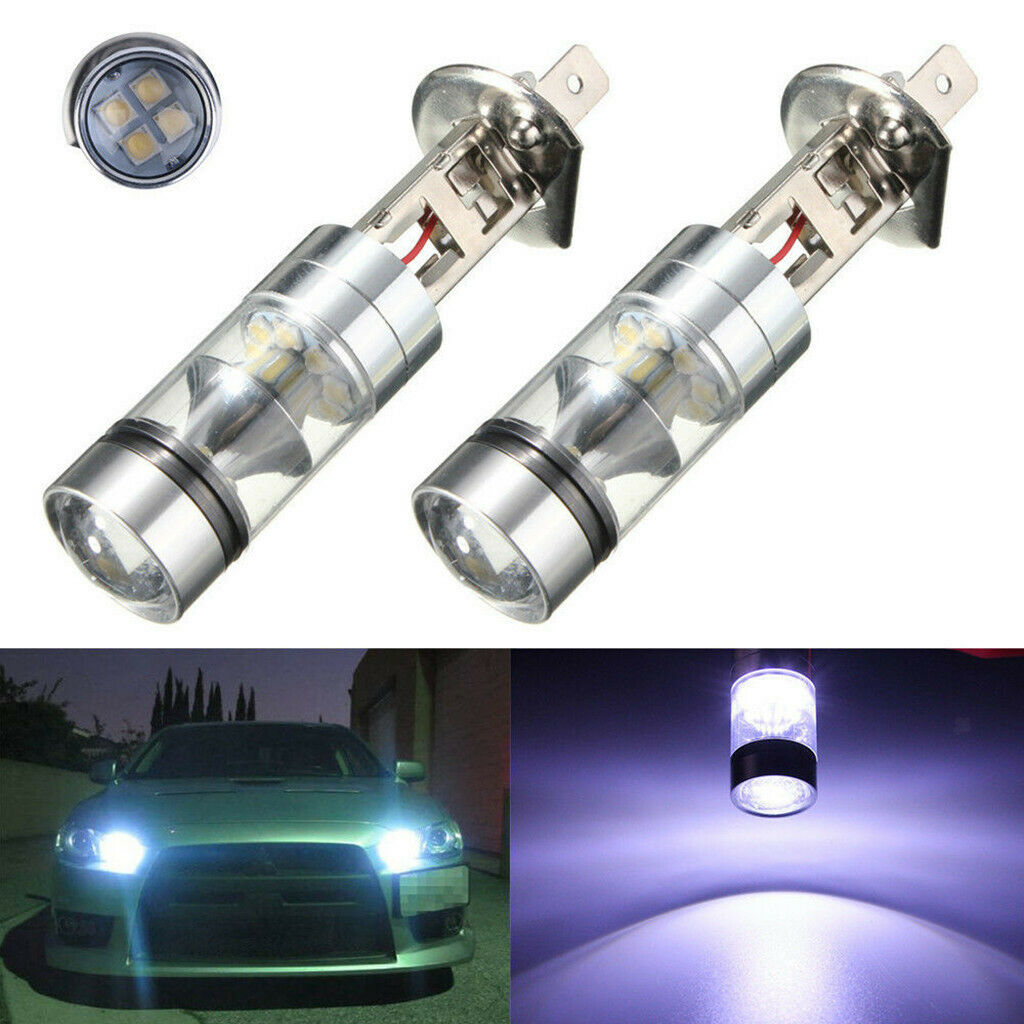 2x H1 20-SMD 100W White XB-D LED Blub Daytime Running Light Fog Driving Lamp
