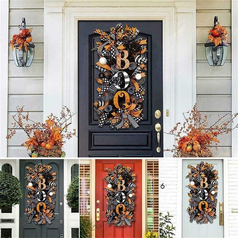 Halloween Wreath Rattan Material Door Hanging for Halloween Ghost Party Crafts