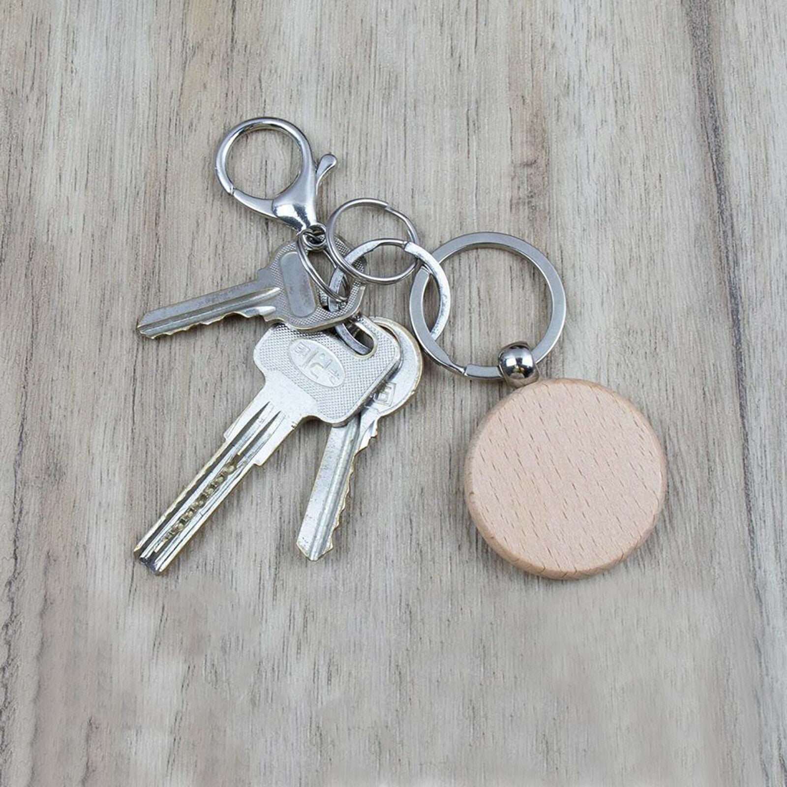 25x Blank Wooden Key Chain Mixed Keychain with Split Ring Keyfob Bag Pendant