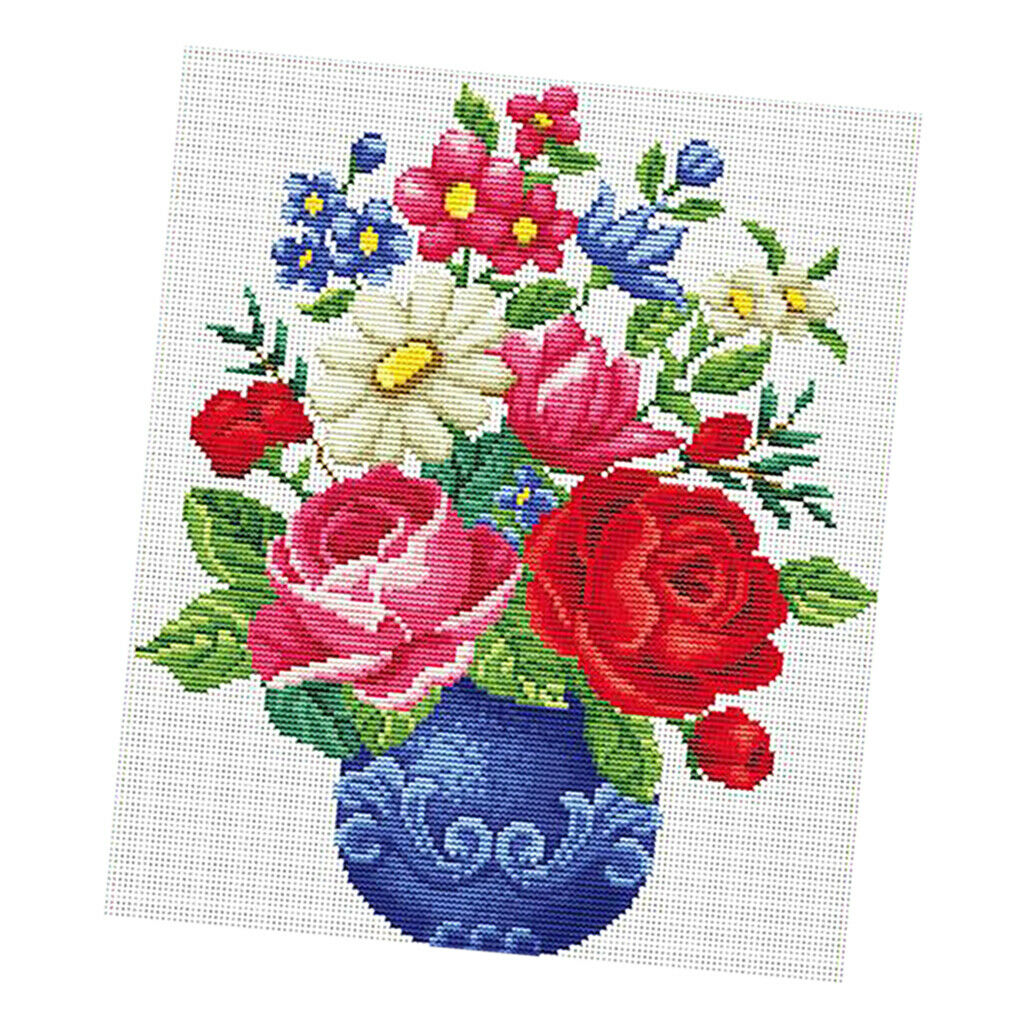 Stamped Cross Stitch Kits - Flower Vase Pattern 11CT Embroidery Needlecrafts