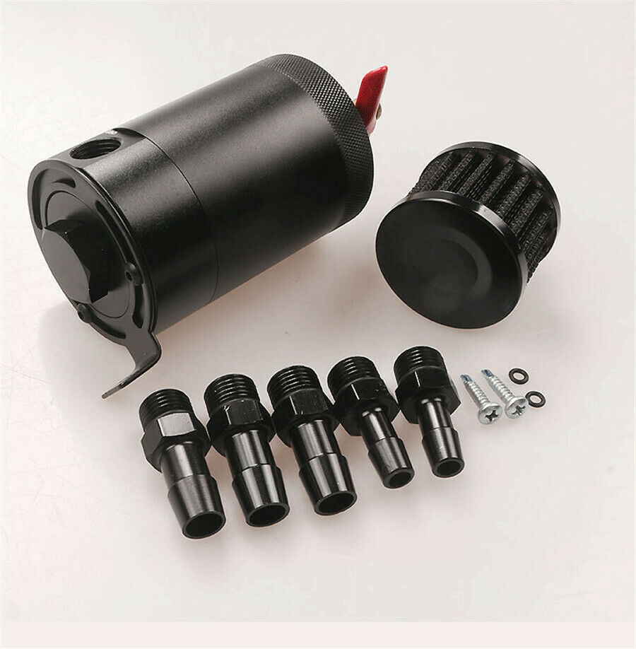 Aluminium Alloy 2-Port Oil Catch Can Tank Reservoir+Drain Valve Breather Baffle