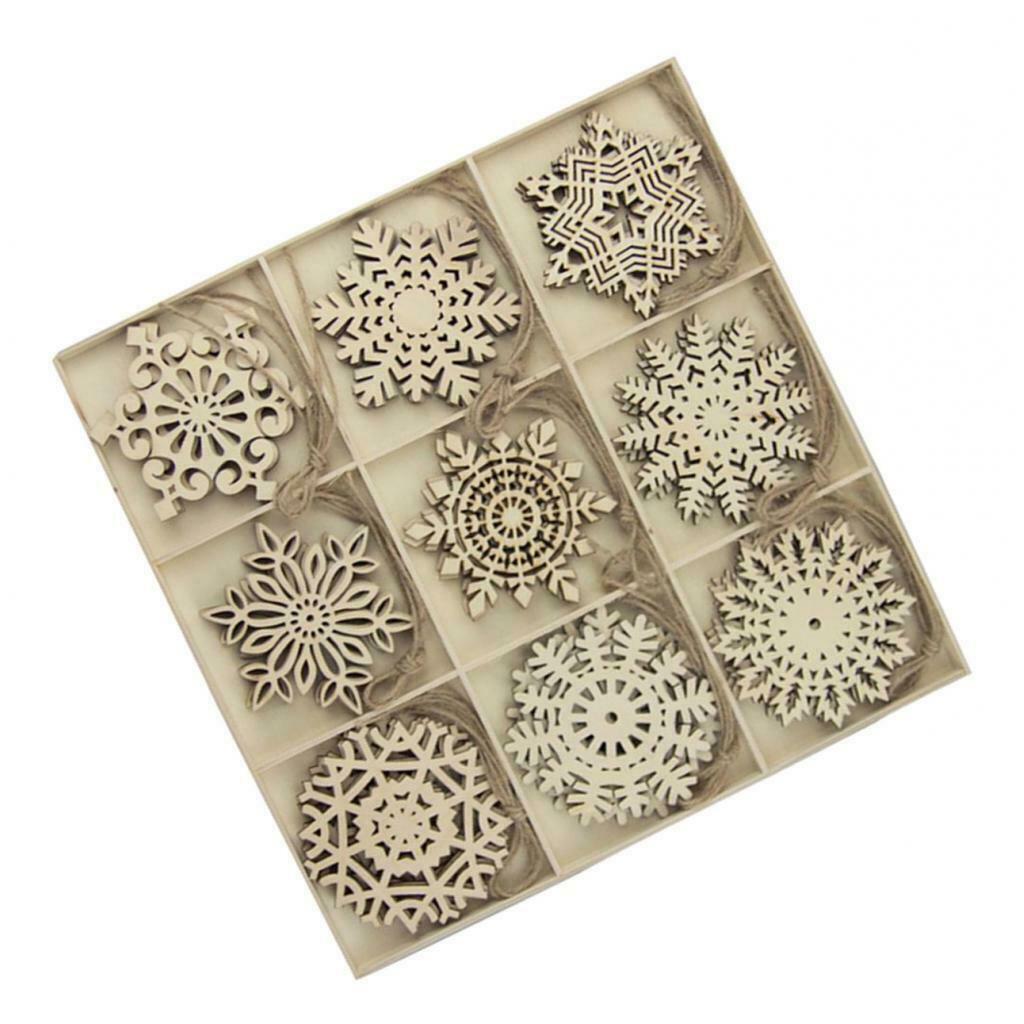 9 Shapes Wooden Snowflakes Christmas Wedding Hanging Ornaments Embellishment