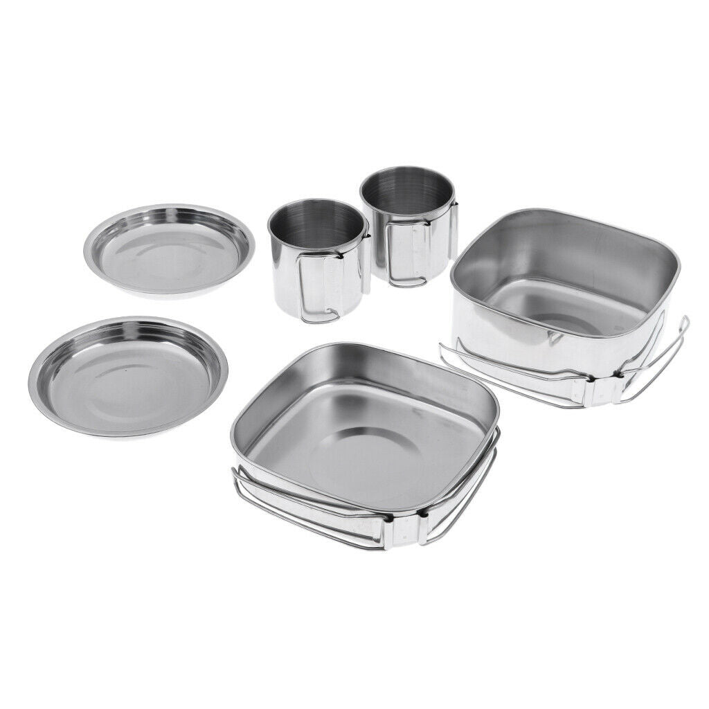 6 piece camping cookware pot and pan set for hiking outdoors