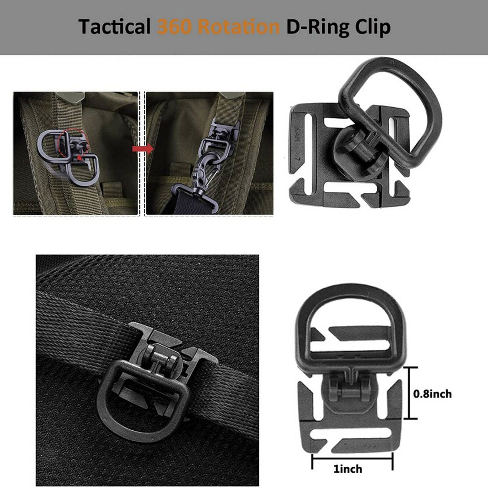 30Pack Attachments for Molle Backpack 360 Rotation D-Ring Clip MOD Strap