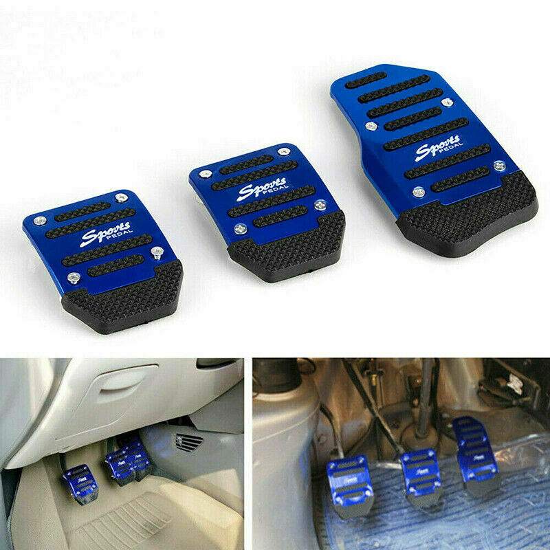 3Pcs Universal Non-Slip Manual Gas Brake Foot Pedal Pad Cover Accelerator Blue