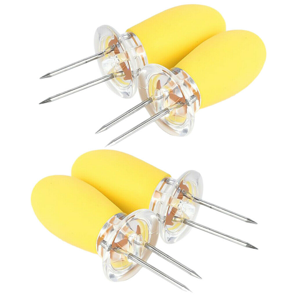 4 Pieces Outdoor Barbecue Skewer Corn Cob Needle Fruit Fork Holder Yellow