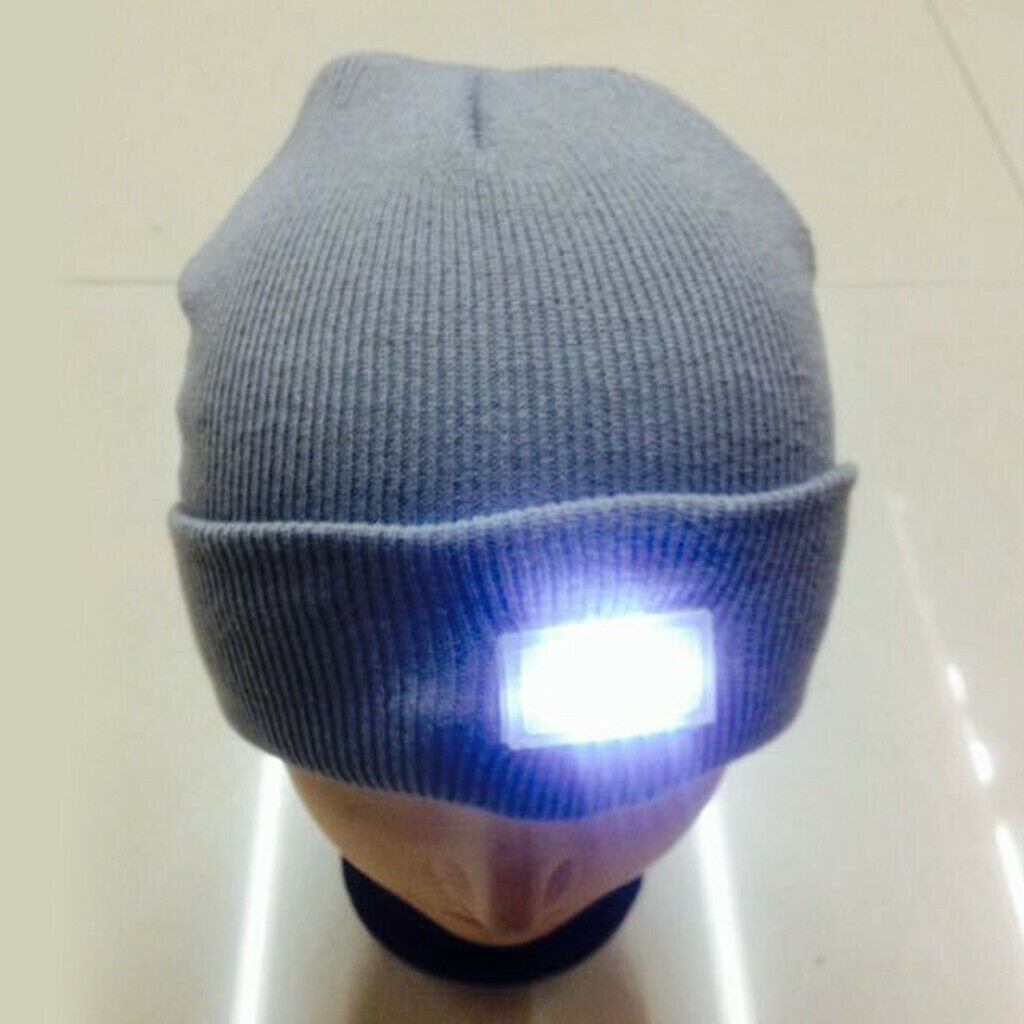 2-5pc LED Beanie Hat Winter Fall Knitted Running Hiking Camping black+white