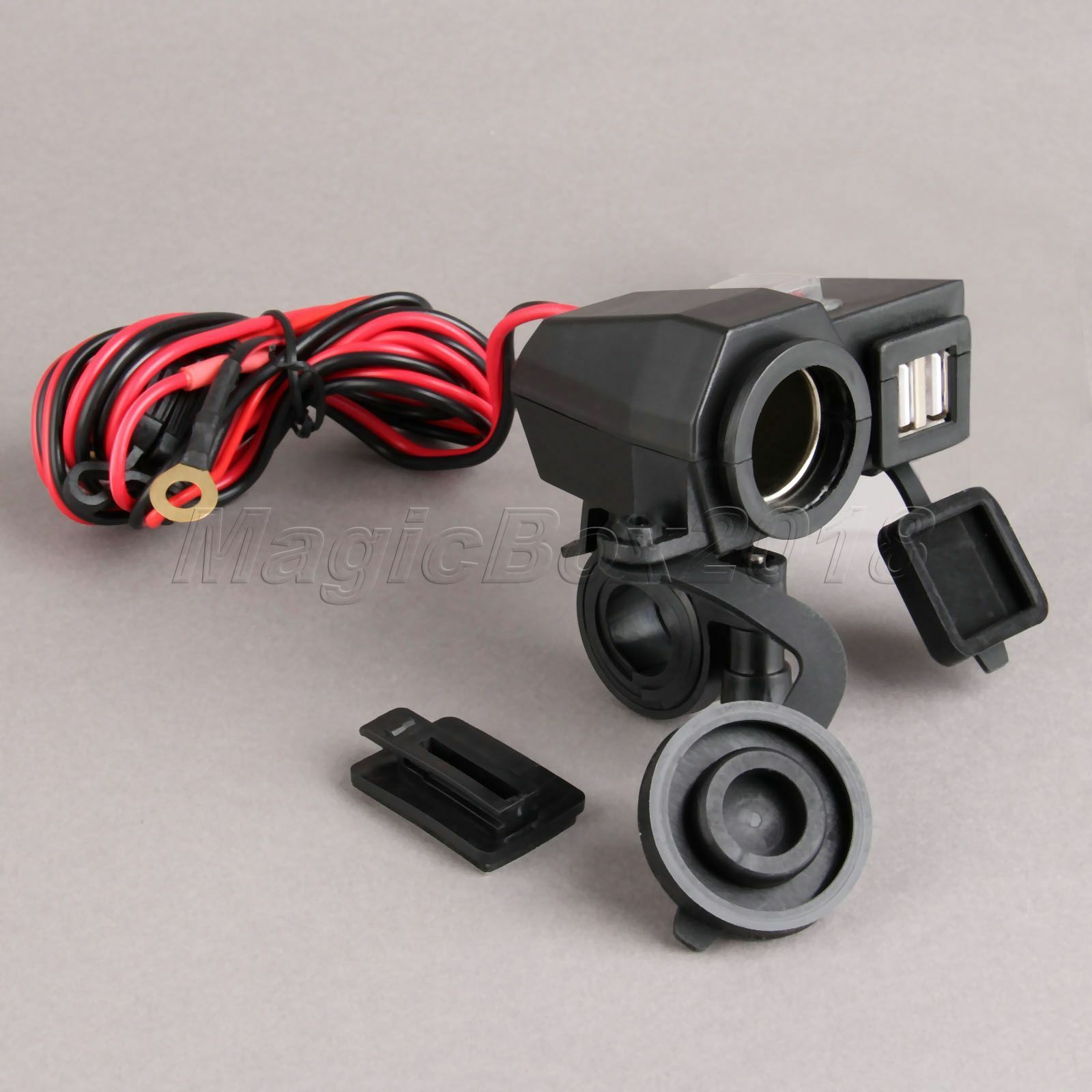 1x Waterproof Motorcycle 5V Dual USB Ports Handlebar Clamp Power Charger Adapter