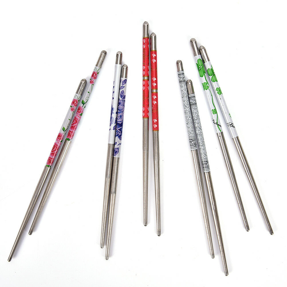 5 Pair Non-slip Flower printed Chop Sticks Stainless Steel Chopstick.l8