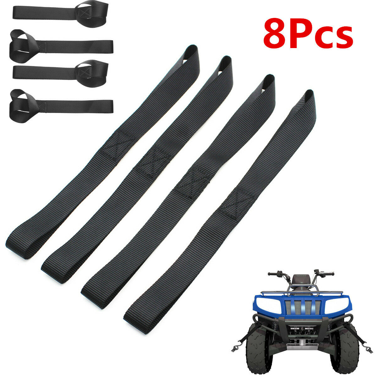8Pcs 2300 lb Soft Loop Tie Down Straps Ratchet Towing Cargo For Scooters ATV UTV