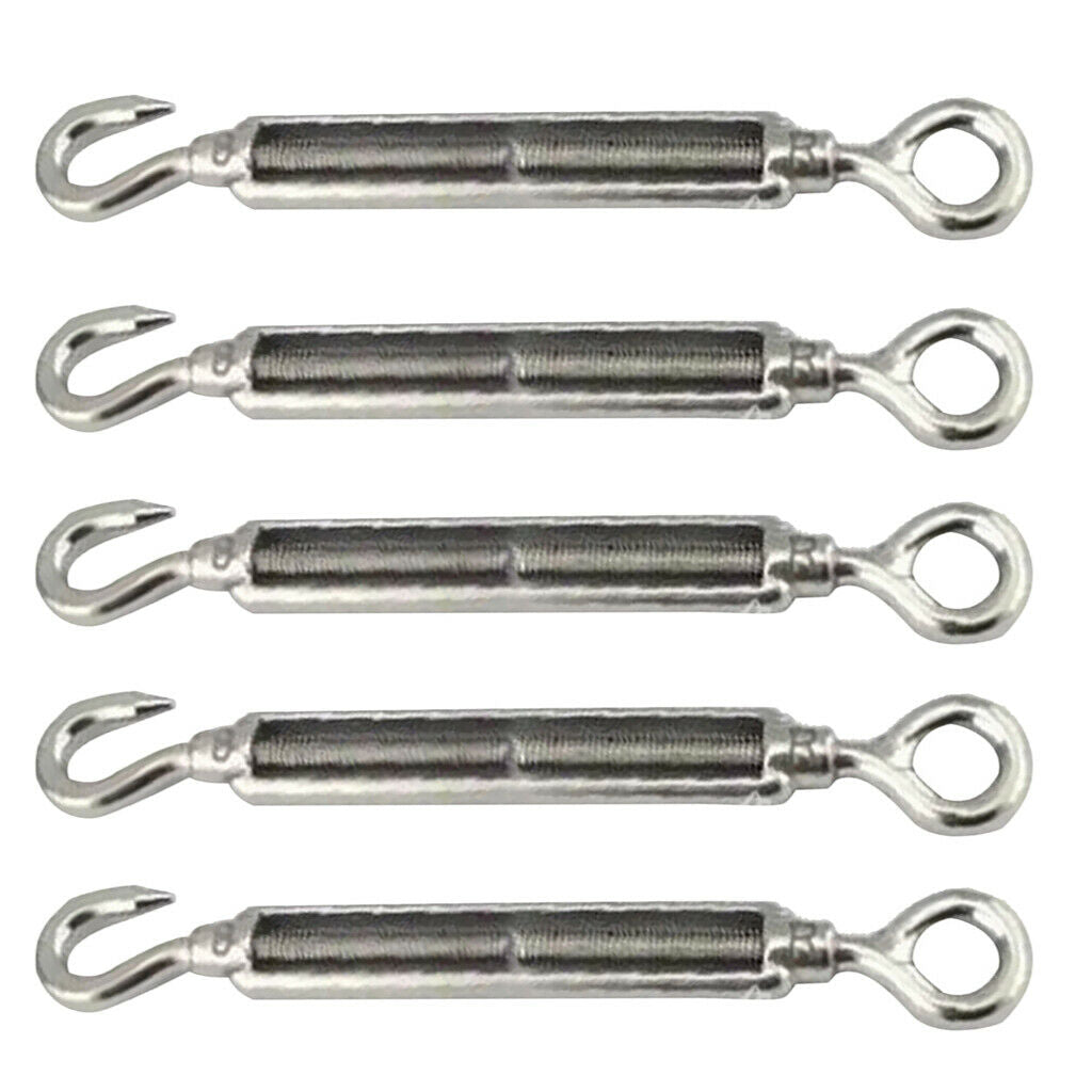 Stainless Steel Hook & Eye Turnbuckle Tighten Rope Tool, Pack of 5, 97mm
