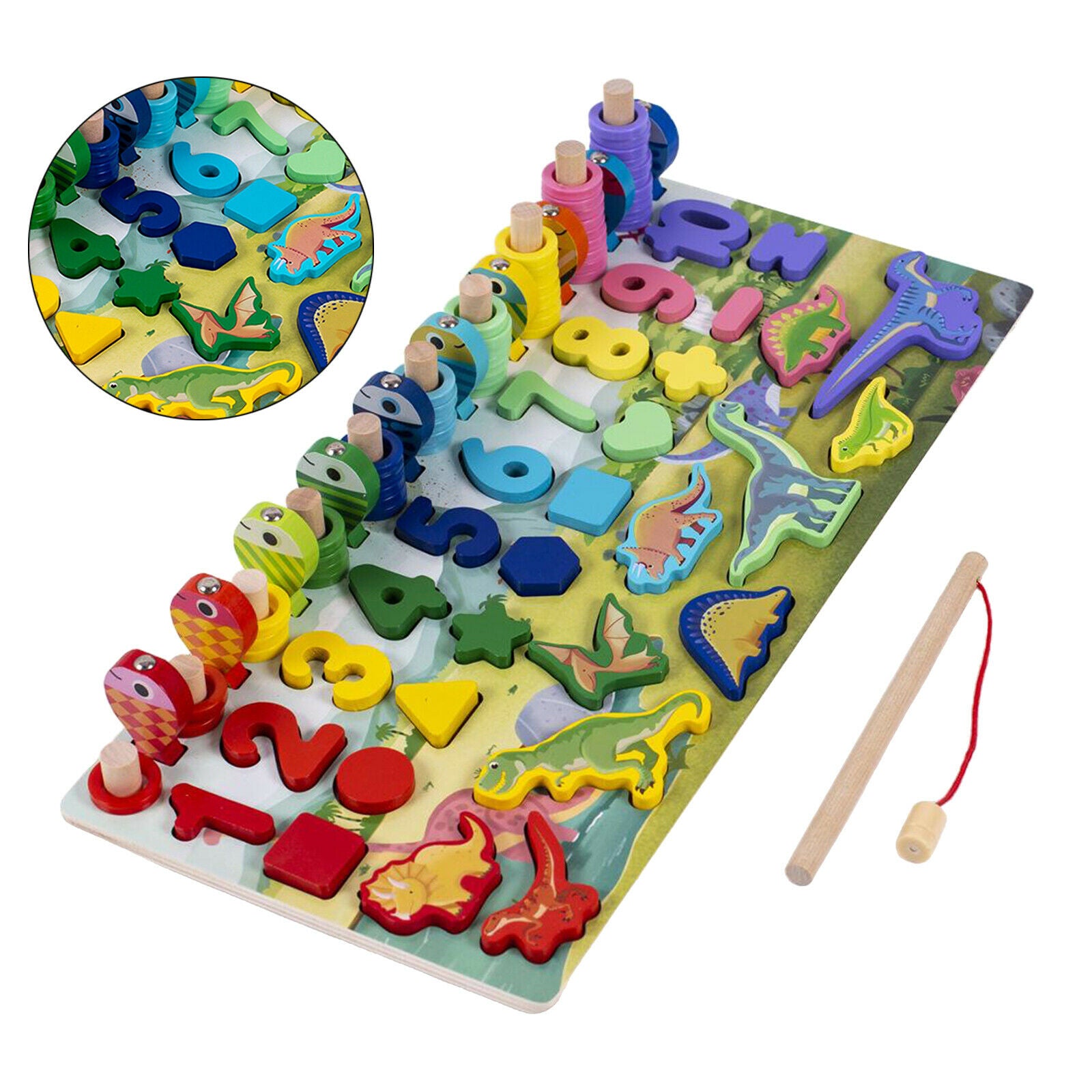 Wooden Toddler Puzzles Board Shape, Number, Math. Fishing Game, Puzzles for Kids