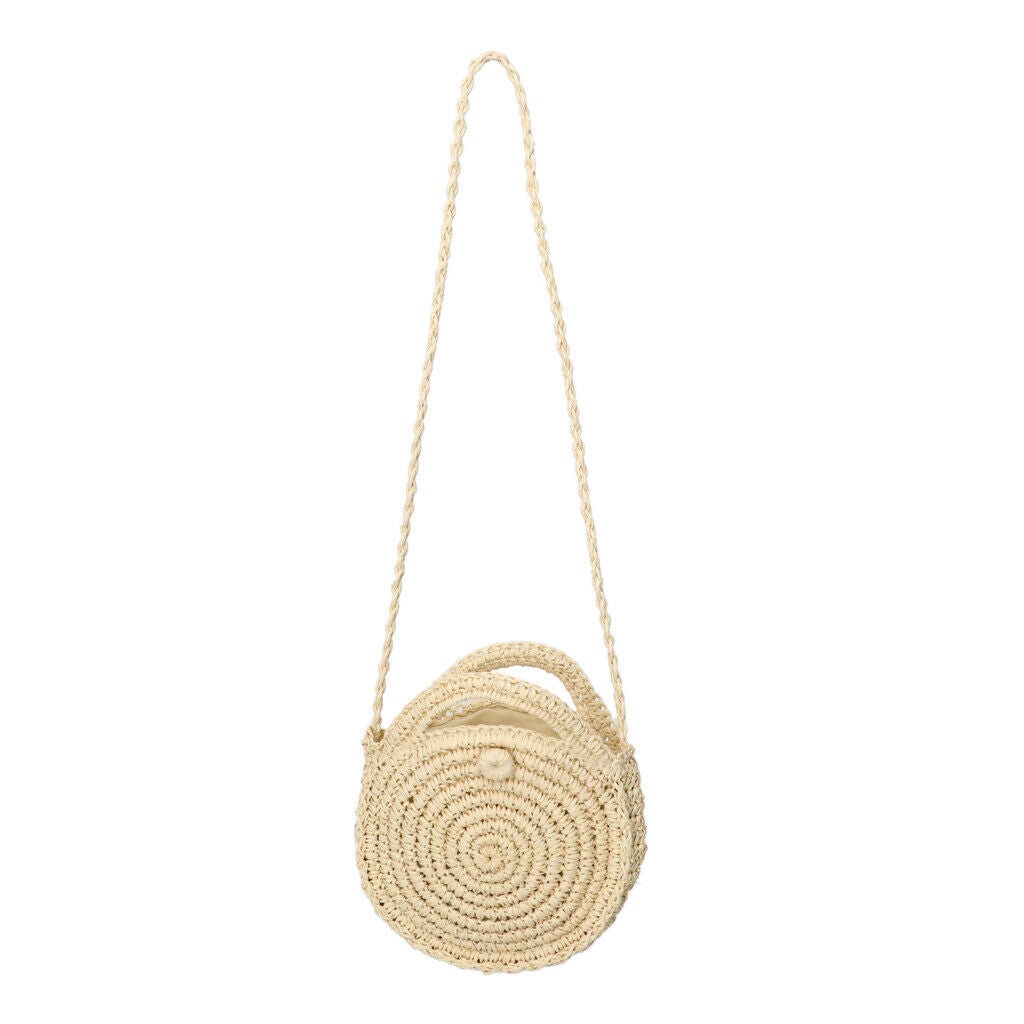 Straw Crossbody Bag Women Weave Shoulder Bag Round Summer Beach Purse Beige