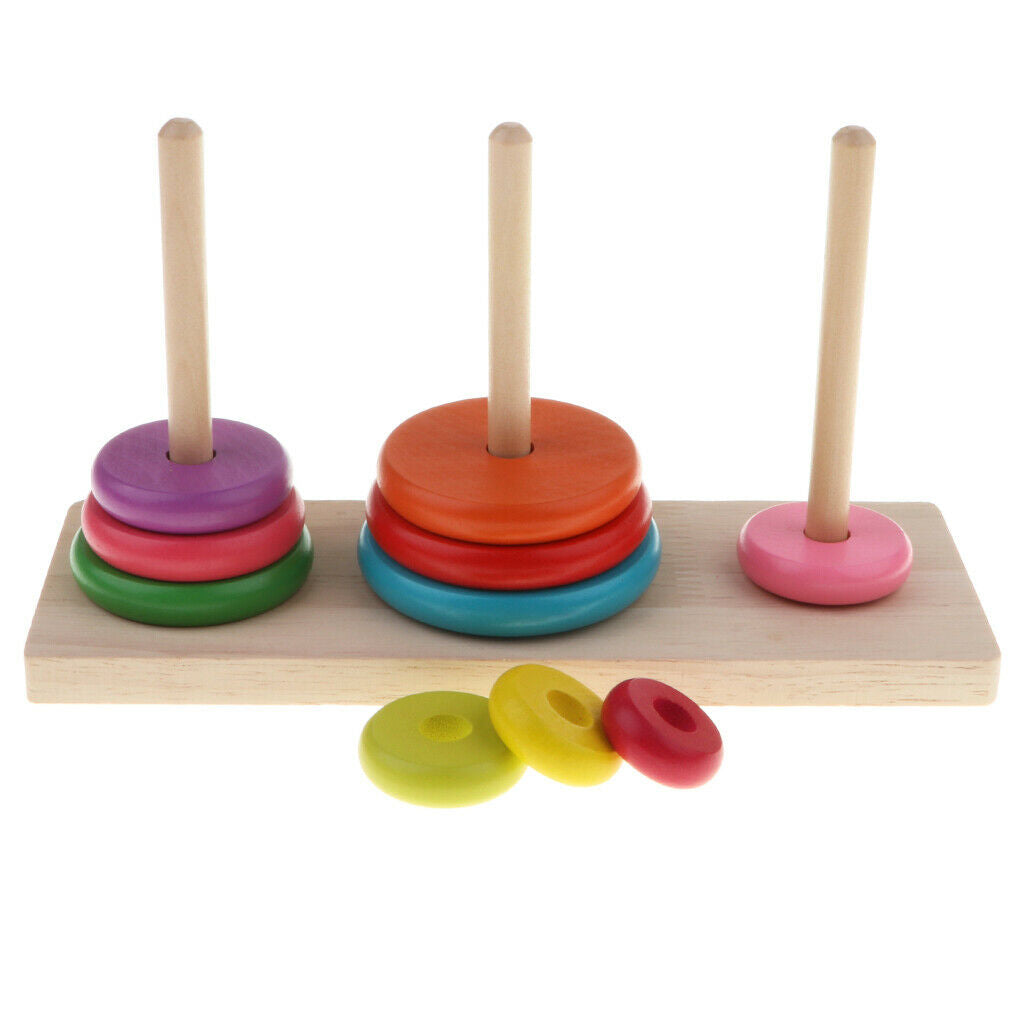 Rainbow Wooden Collection Creative Tower of Hanoi, Wooden Colorful Ten Rings