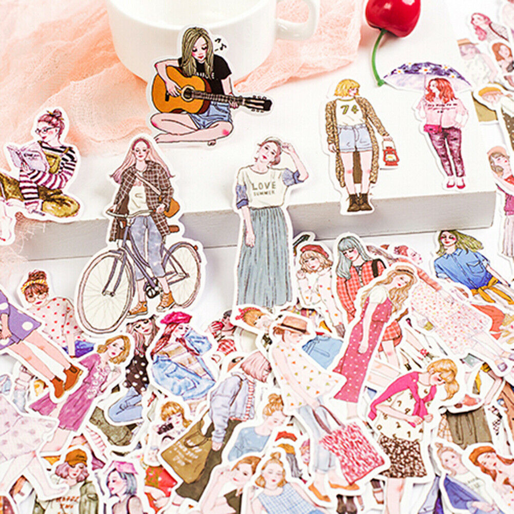 100Pcs/pack lovely girls stickers scrapbook DIY diary albums notebook de_DD