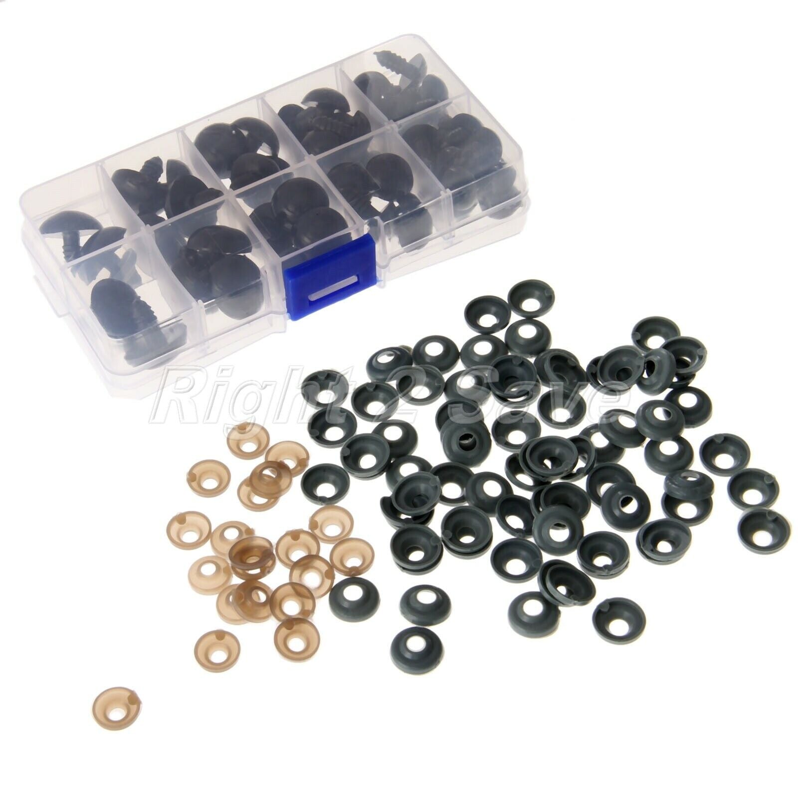 12-20mm Teddy Bear Black Eyes Set Kit 52*Plastic Safety Eyes/Washers+Plastic Box