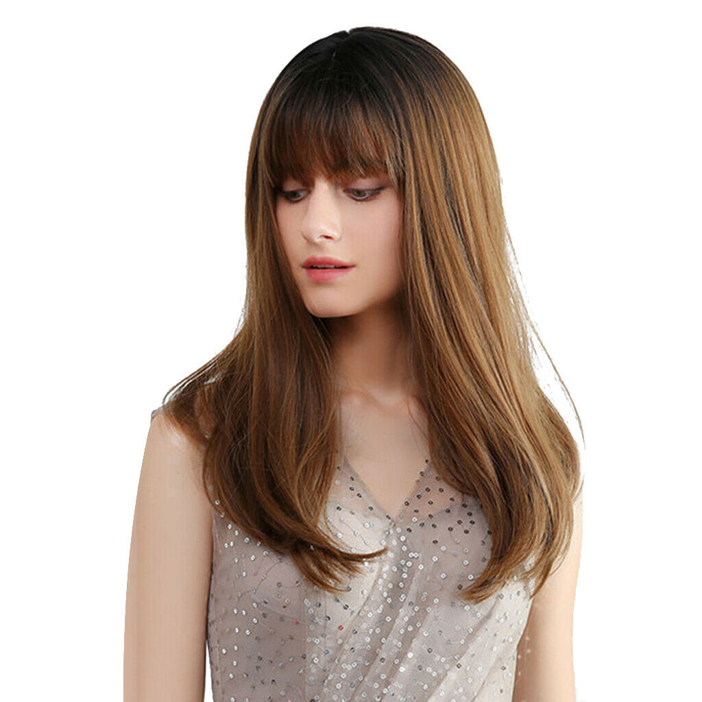 20'' Straight Black   Brown Wigs for White Women Dating Party Full Wig