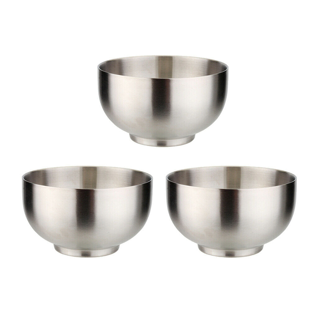 3x Double Walled Bowls Dish Snack Salad Serving Bowl Set Stainless Steel