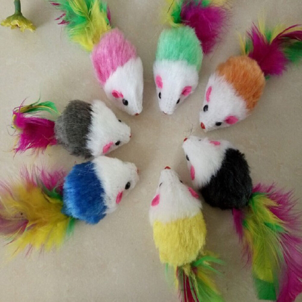 2x Soft Fleece False Mouse Cat Toys Colorful Feather Funny Playing Toys Y1