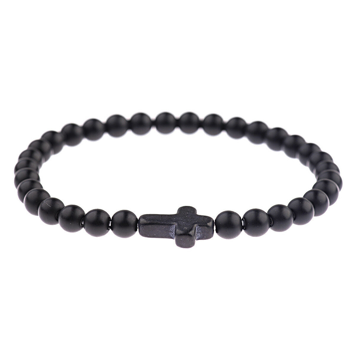 Matte Onyx Stone Cross Yoga Beaded Bracelet Boyfriend Gift Jewelry Men Wristband