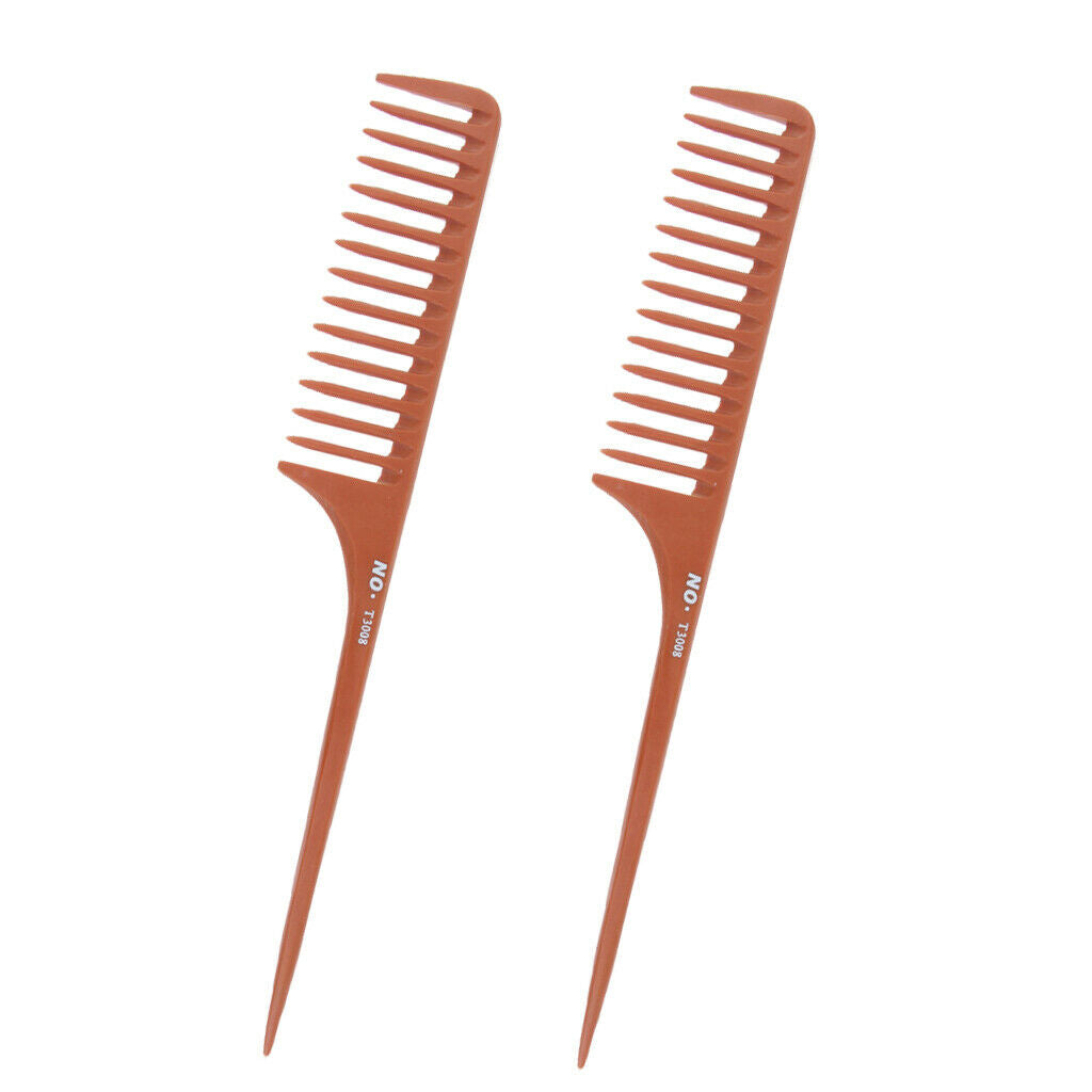 2x Wide Teeth Hairdressing Rat Tail Comb Salon Barbers Hair Sectioning Brush